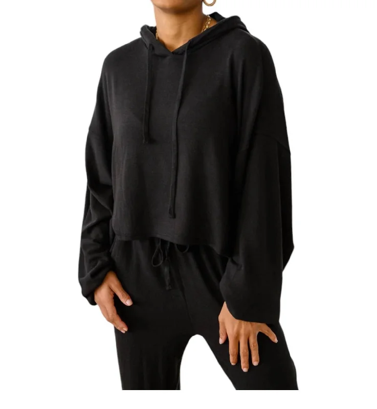 Fashionable Tops for Women Stay Right Here Soft Knit Hoodie In Black