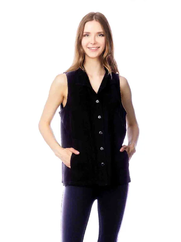 Plus Size Women Wear Tianello TENCEL™  Sleeveless "Oxford" Vest Jacket with Side Pockets