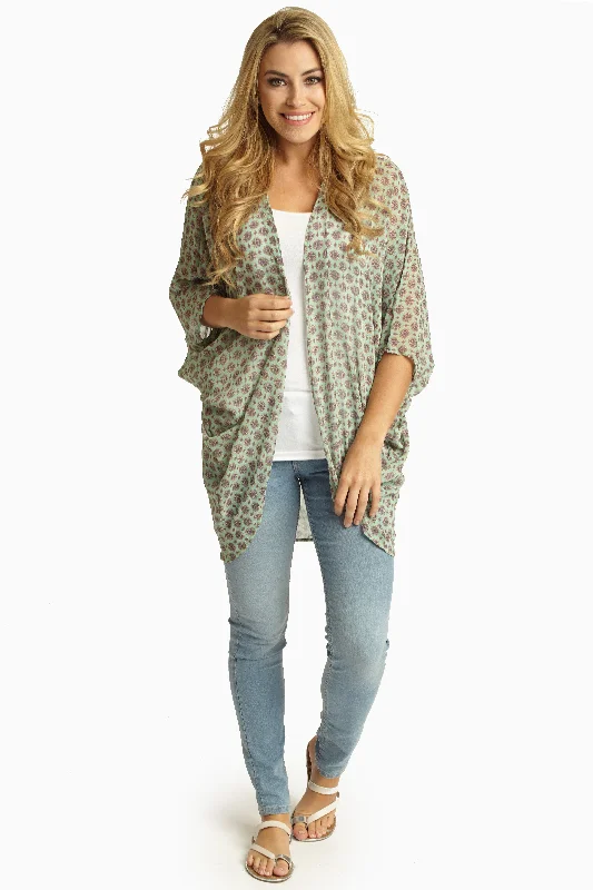 Hot Trends Mint Green Print Chiffon Cardigan