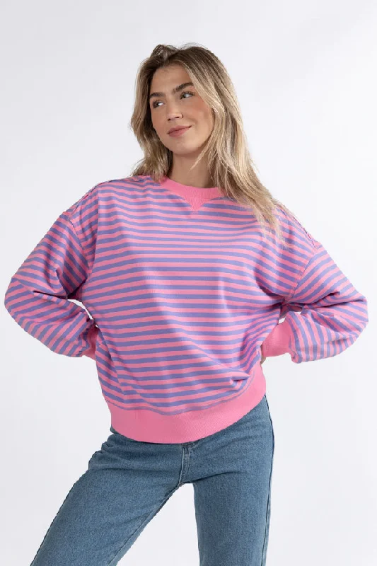 Luxe Women's Fashion On A Dime Pink And Purple Striped Sweatshirt SALE