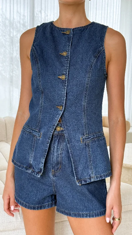 Women's Cozy Outfit For Lounging Cairo Denim Vest - Dark Mid