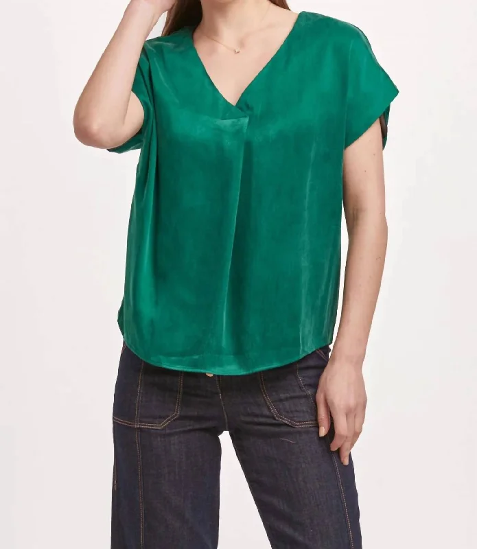 Clothes For Women Kristen V-Neck Short Sleeve Top In Deep Emerald