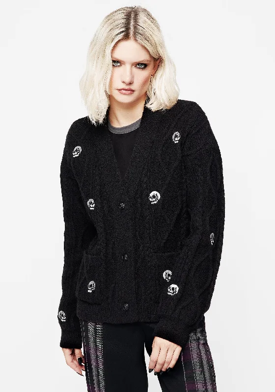 Stylish Savings Bones Embroidered Cable Knit Cardigan