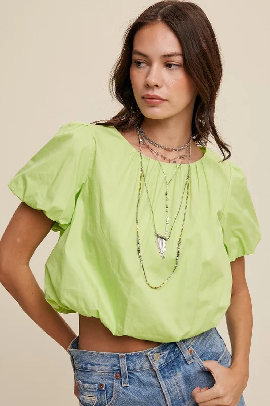 Comfortable Women's Apparel Lime Green Short Sleeve Bubble Top