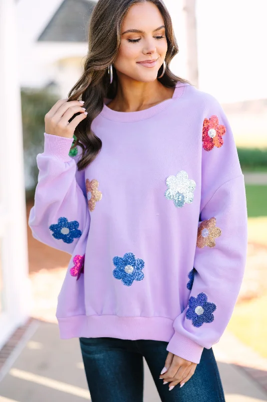 Women's Everyday Apparel Just My Type Lavender Purple Floral Sweatshirt