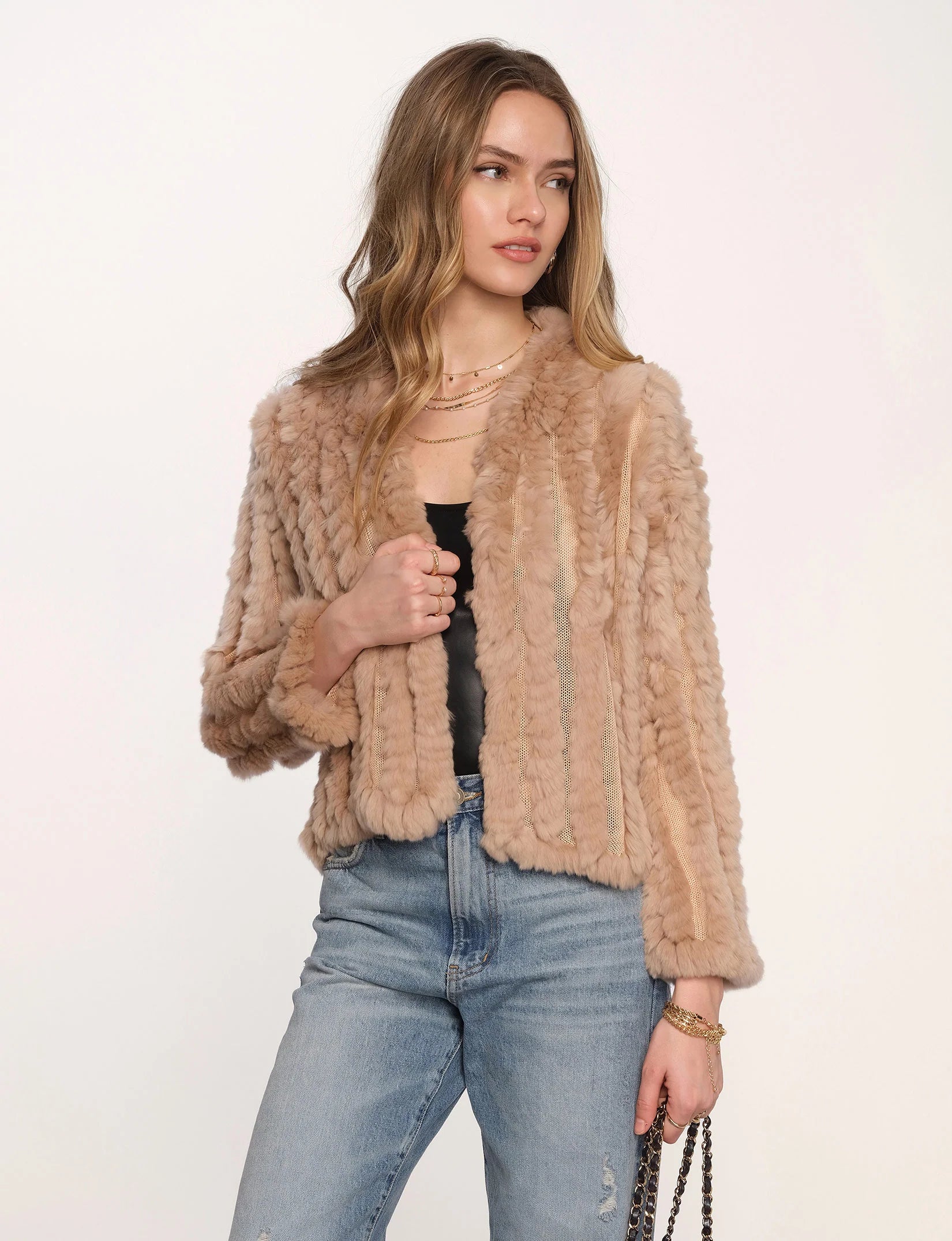 Relaxed Style Rosa Fur Jacket - Camel