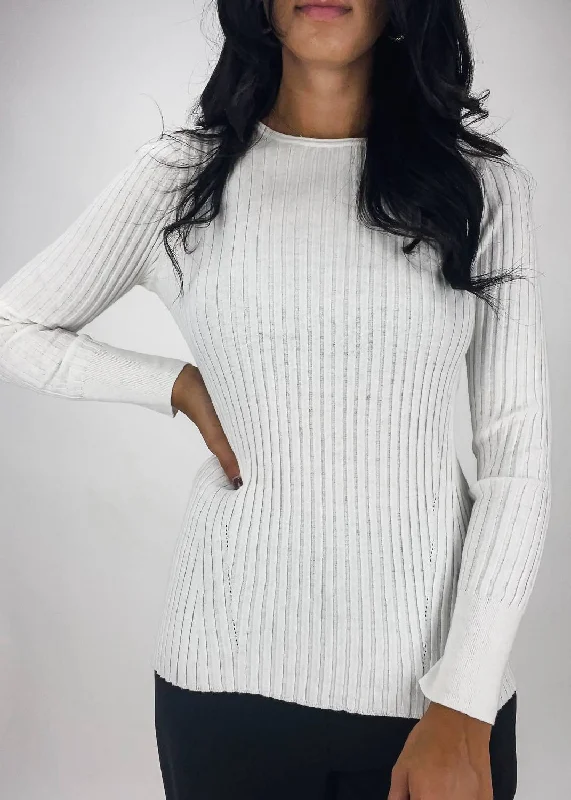 Modern Women's Apparel Rib Crew Neck Top In Ivory