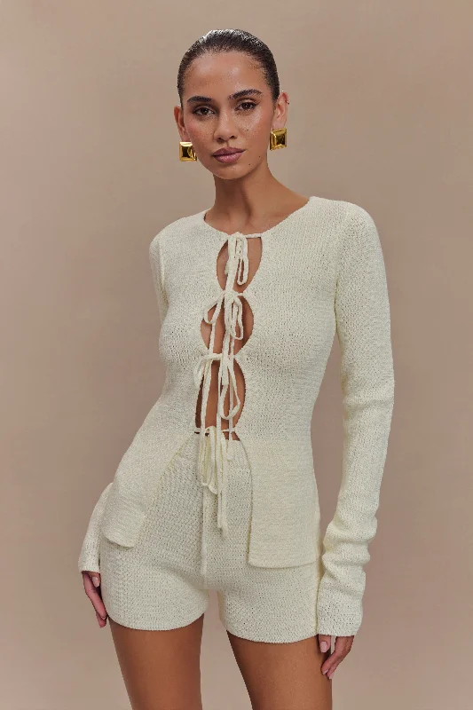 Women's Charming Outfit For Events Noah Knit Tie Long Sleeve Top - Ivory