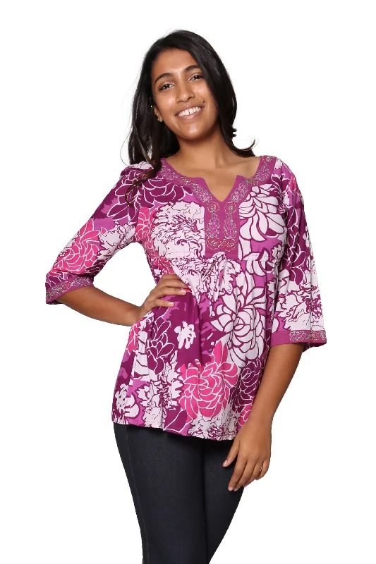 Sale Clothes Online Purple Floral Cotton Voile Embroidered Tunic