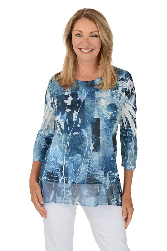 Women's Stylish Vacation Attire Mariposa 3/4 Sleeve Chiffon Tunic