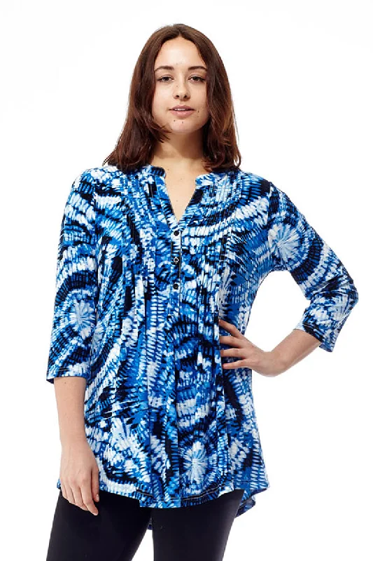 Women's Trendy Outfits La Cera Pleat Front Printed Tunic Tie-Dye Blue