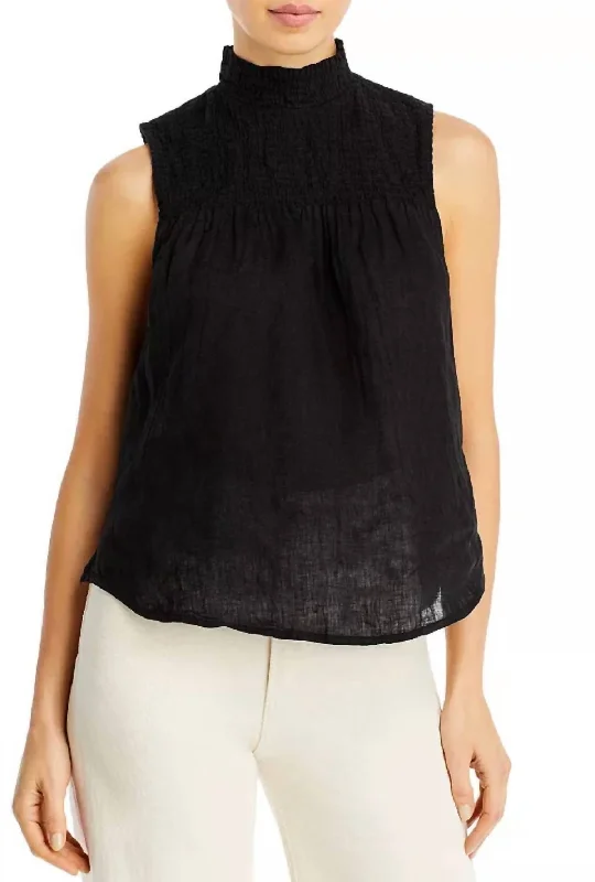 Stylish Women's Clothes for Work and Play Sleeveless Smocked Top In Black