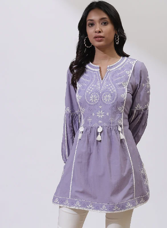 Women's Outfit For The Office Purple Alora Collection Embroidered Tunic