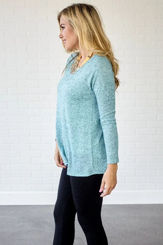 Women's Clothes Online Shopping Aqua Heathered Knit Top