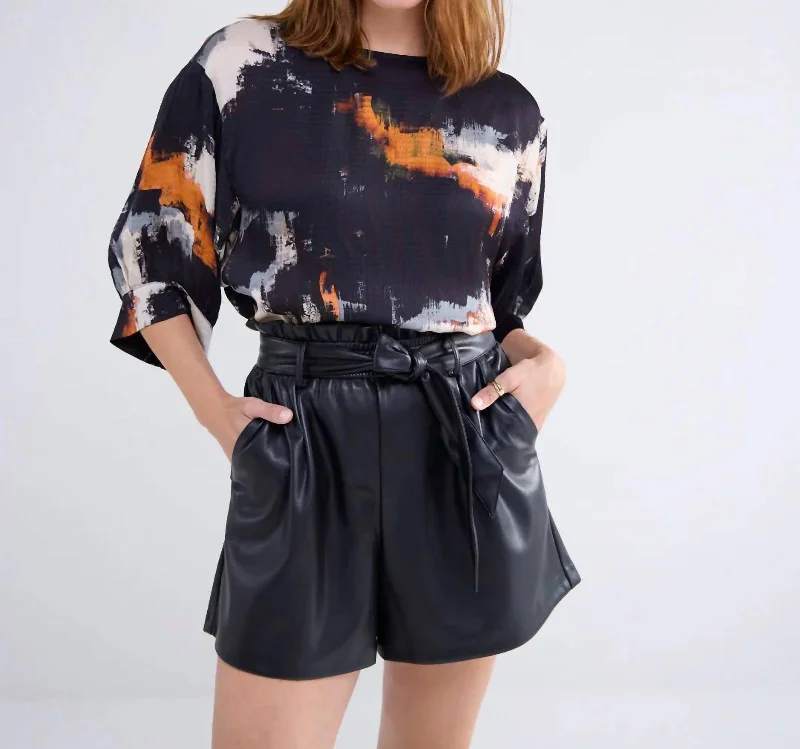 High End Women's Wear Painted Print Top In Black