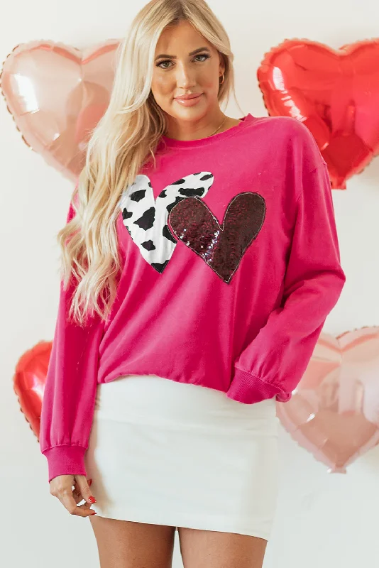 Stylish Women's Garments For Holidays Double Heart Patch Graphic Sweatshirt