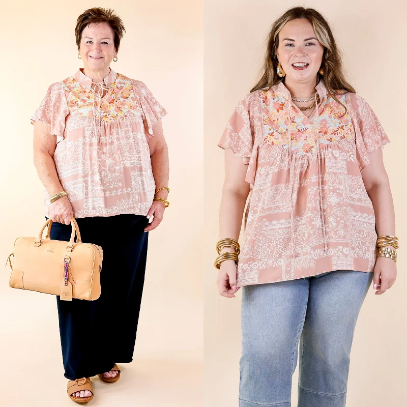 Laid-Back Elegance All I Want Floral Top with Keyhole and Tie Neckline in Dusty Pink