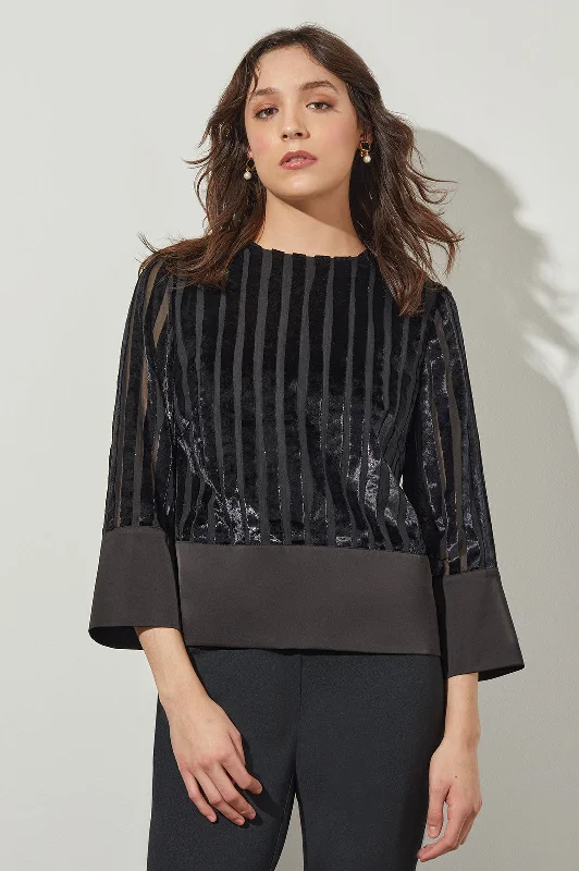 Women's Clothing Online Sale Sheer Sleeve Blouse - Velvet Stripe