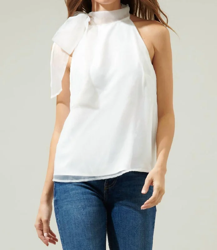 Comfortable Women's Apparel Organza Tie Neck Top In White