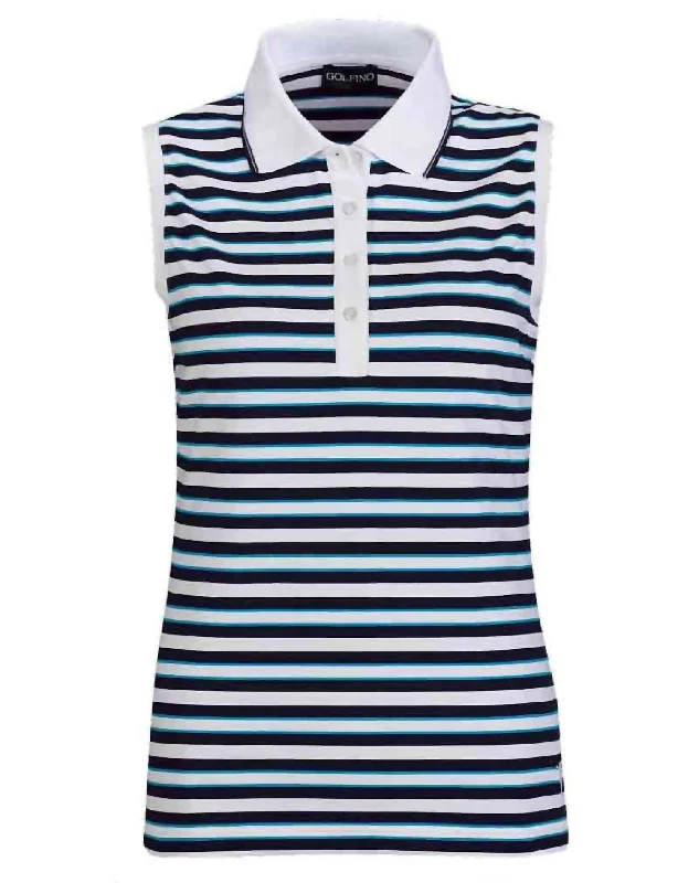 Women's Clothing Stores Women's Sea Salt Striped Sleeveless Polo In Blue White Stripes