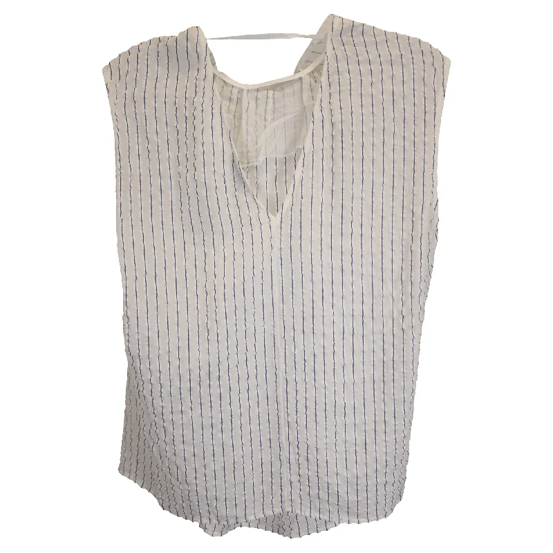 Early Bird Offer Nina Ricci Pleated Pinstripe Sleeveless Top in White Silk