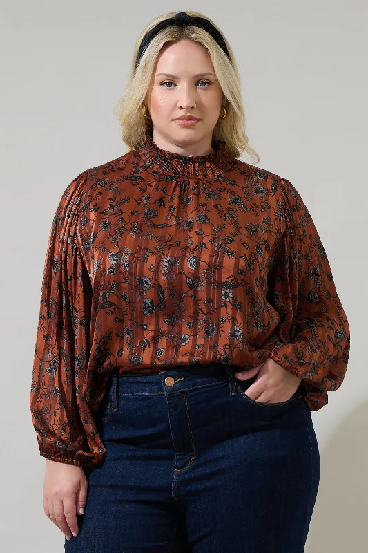 Women's Resort Attire Leoben Floral Figaro Balloon Sleeve Blouse Curve