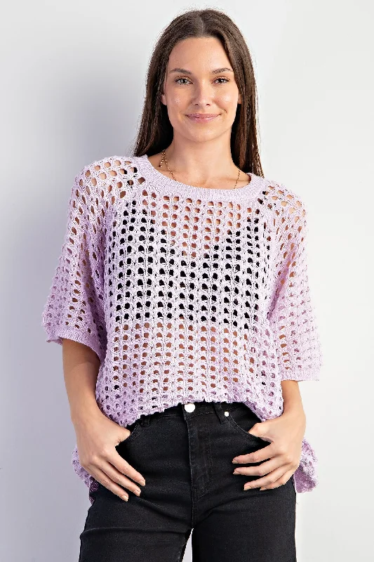 Women Wear Online Lavender Fishnet Knit Top