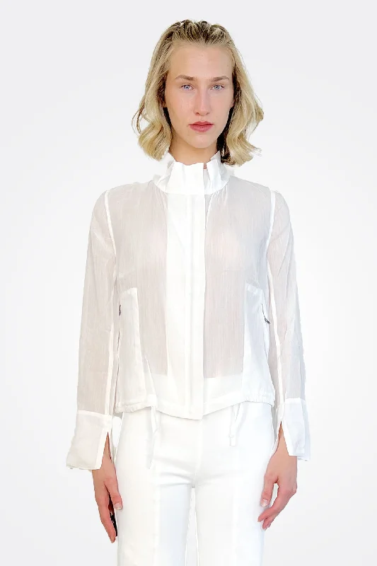 Street Style Fashion Yabella Sheer Mockneck Zip Jacket - White