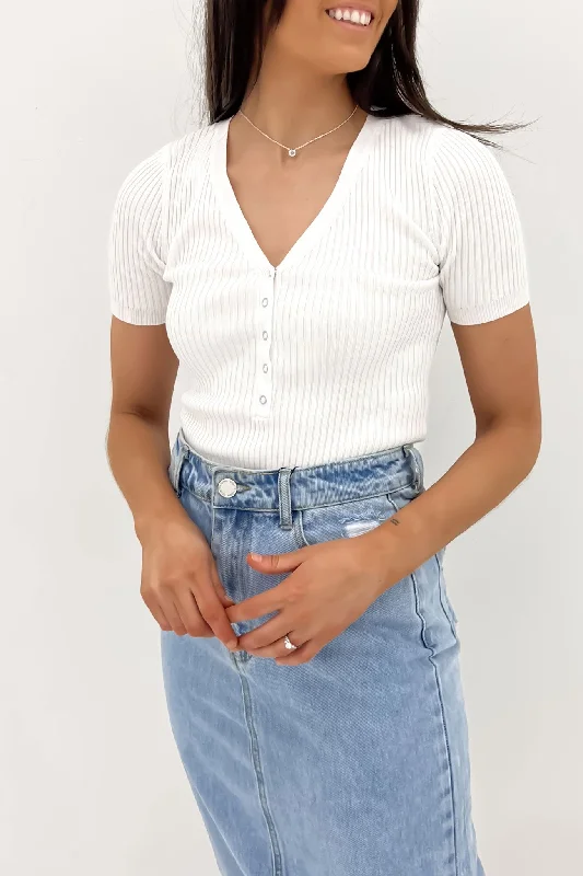 Casual Chic Lottie Ribbed Top Short Sleeve White