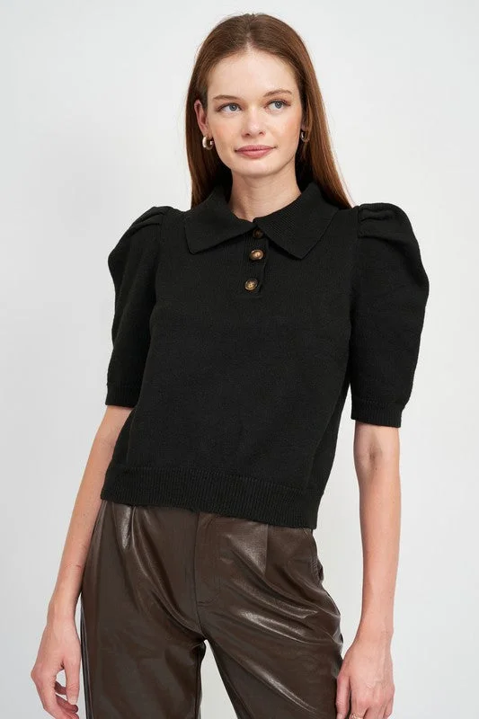 Women's Tailored Outfit Puff Sleeve Knit Top