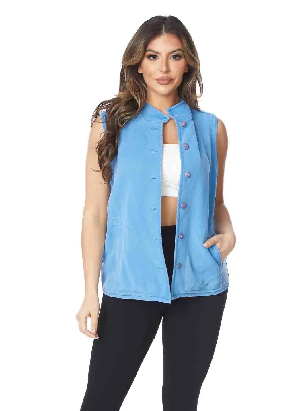 Women Wear Boutique Tianello TENCEL™  Sleeveless "Oxford" Vest Jacket, Lined, & Side Pockets