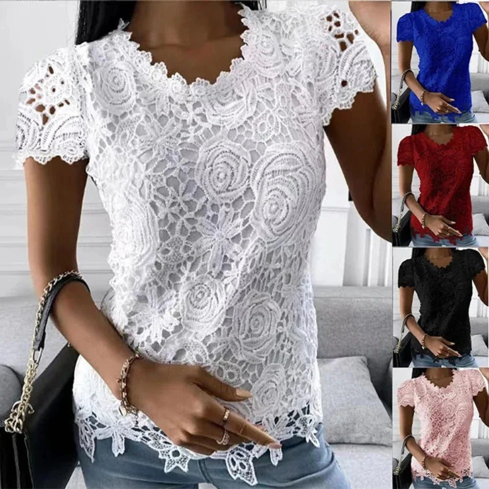 Comfortable Women's Clothes Womens Summer Short Sleeve Lace Top