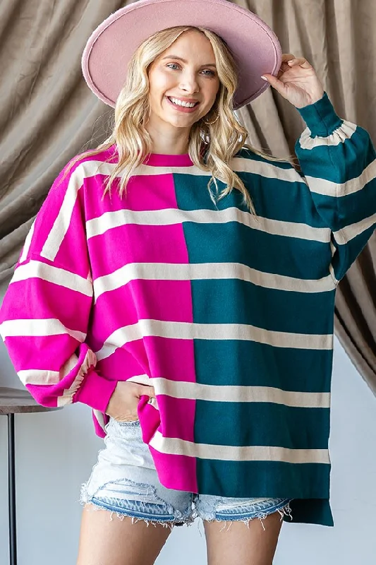 Online Shopping Boutiques Fuchsia Striped Colorblock Dolman Knit Top