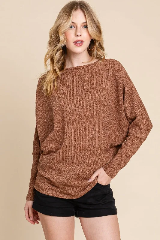 Trendy Boutique Online Drop Shoulder Long Sleeve Knit Top