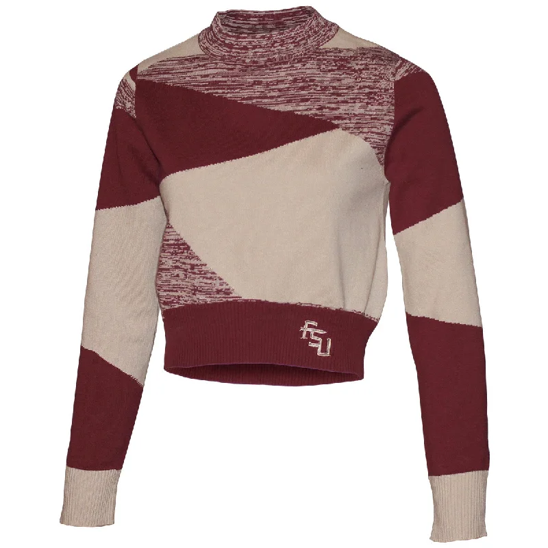 Women's Evening Apparel Emerson Street Women's Stacked FSU Logo Heather Knit Long Sleeve Crop Sweater - Garnet/Gold