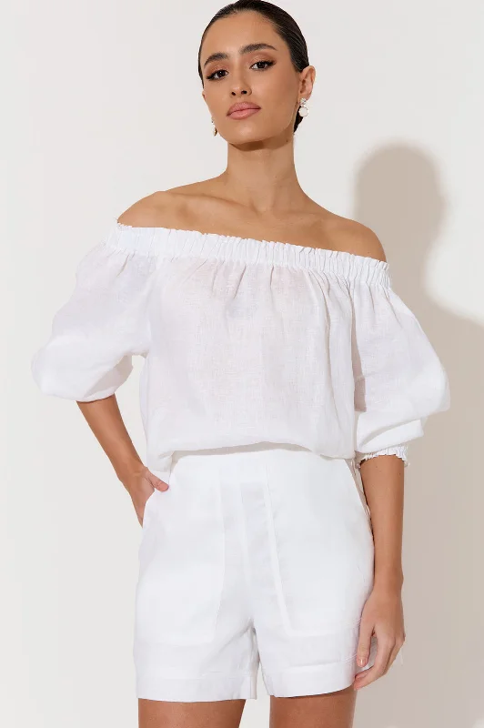 Easygoing Women's Style Crystal White Linen Off The Shoulder Top