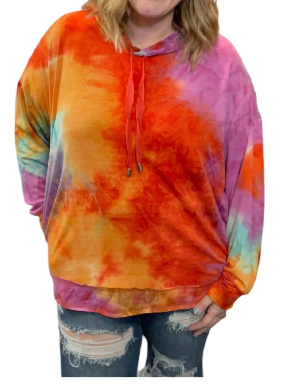 Elegant Styles Bright Tie Dye Pullover Hoodie In Orange