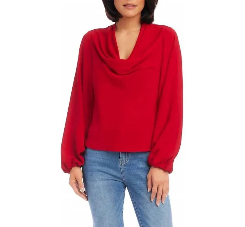 Stylish Savings Cowl Neck Top In Red