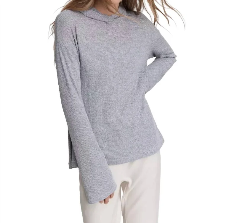 Versatile Women's Fashion The Knit Rib Hoodie In Light Grey