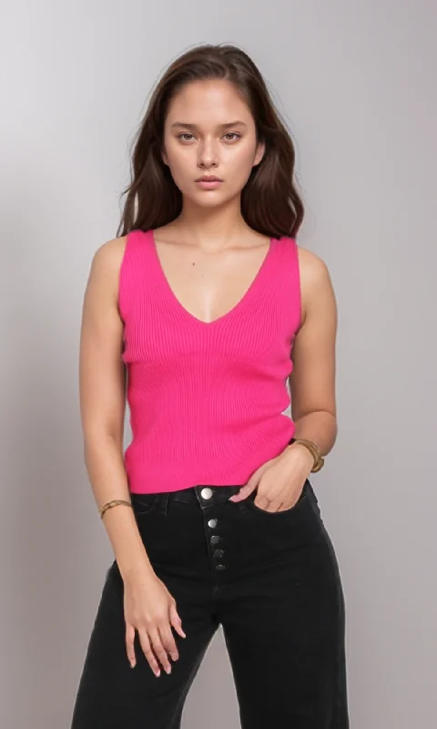 Clothes Woman Women Fitted Knit Top (Fuchsia)