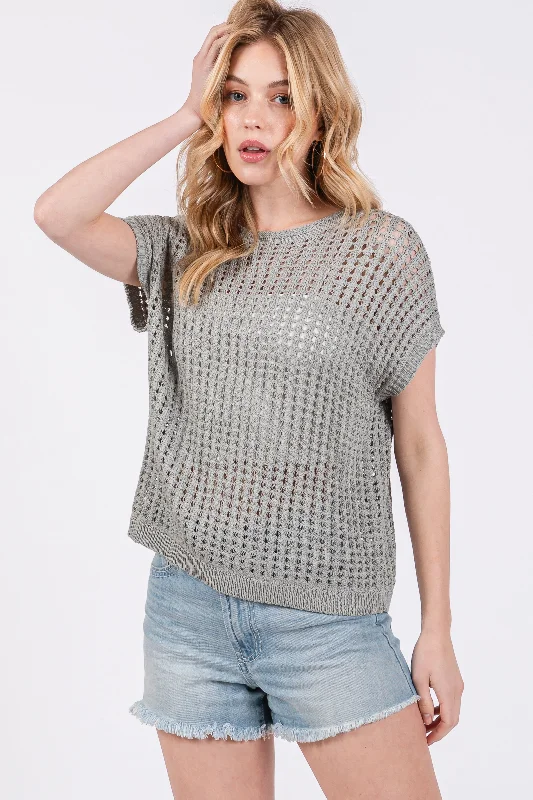 Holiday Discount Olive Green Open Knit Top