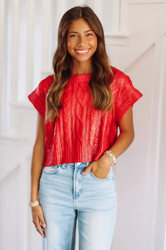 Hot Trends Shine On Glam Crop Sweater - Red