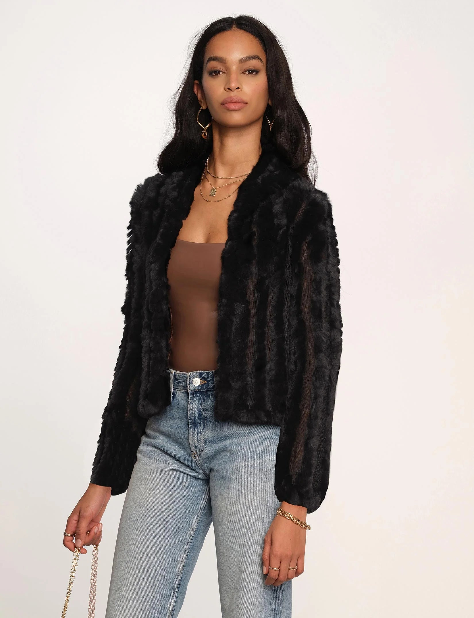 Casual Chic Rosa Fur Jacket - Black