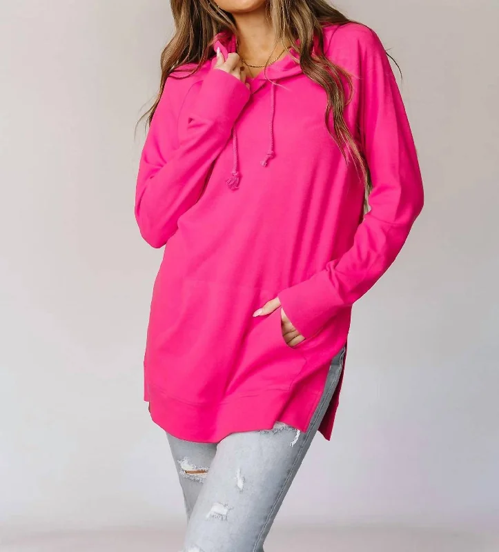 Chic Women's Clothing Online Sideslit Hoodie In Hot Pink