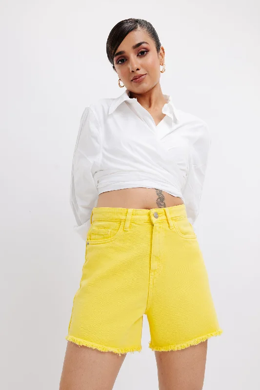 Flash Sale Event Yellow Frayed Hem Shorts