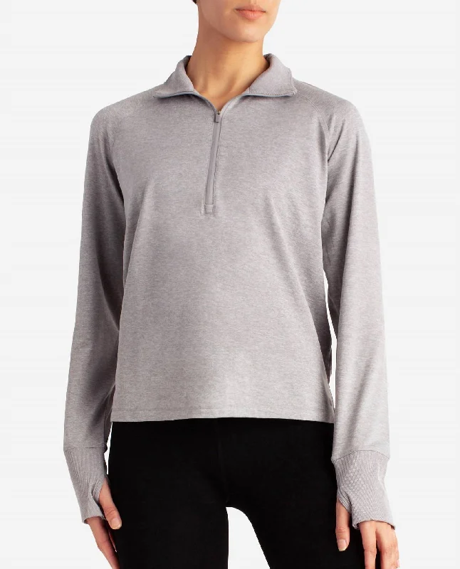 Casual Chic Clothing Supersoft Quarter Zip Pullover Sweatshirt In Silver Melange