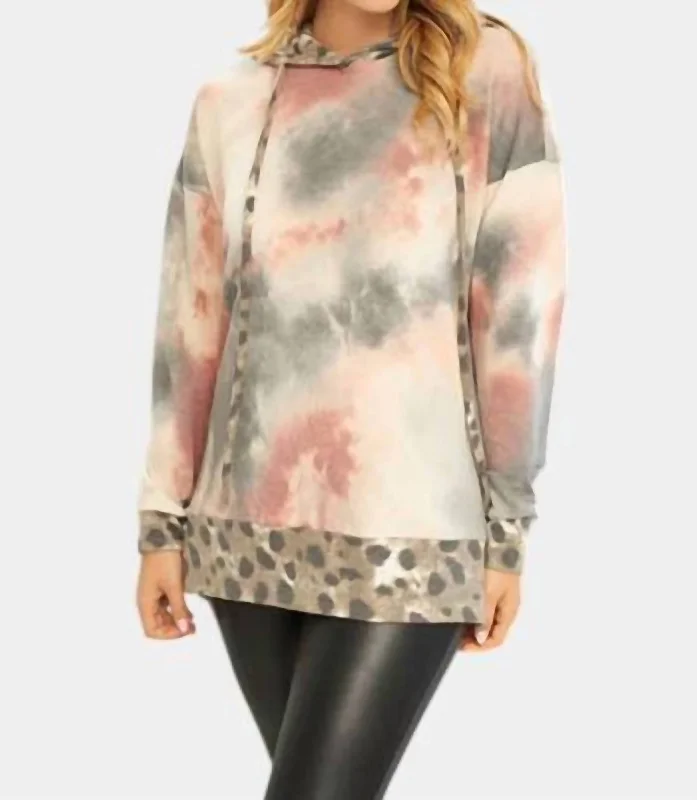 Sales Clothes Tie Dye & Leopard Hoodie In Charcoal/mauve