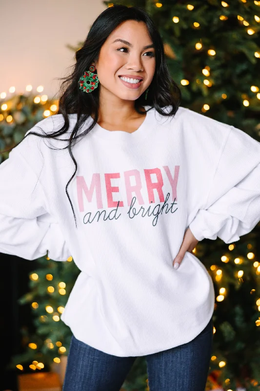 Women's Professional Attire Merry & Bright White Graphic Corded Sweatshirt