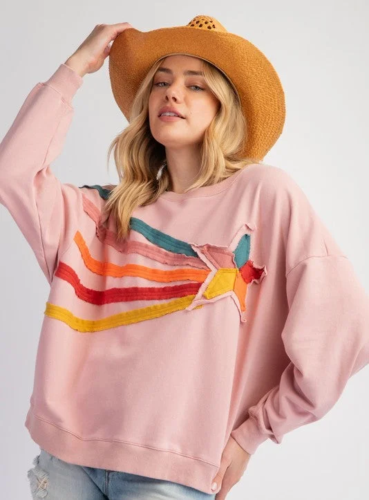 Relaxed Style Shooting Star Patched Sweatshirt