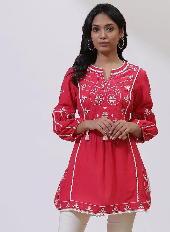 Modern Women's Outfit Fuschia Alora Collection Embroidered Tunic